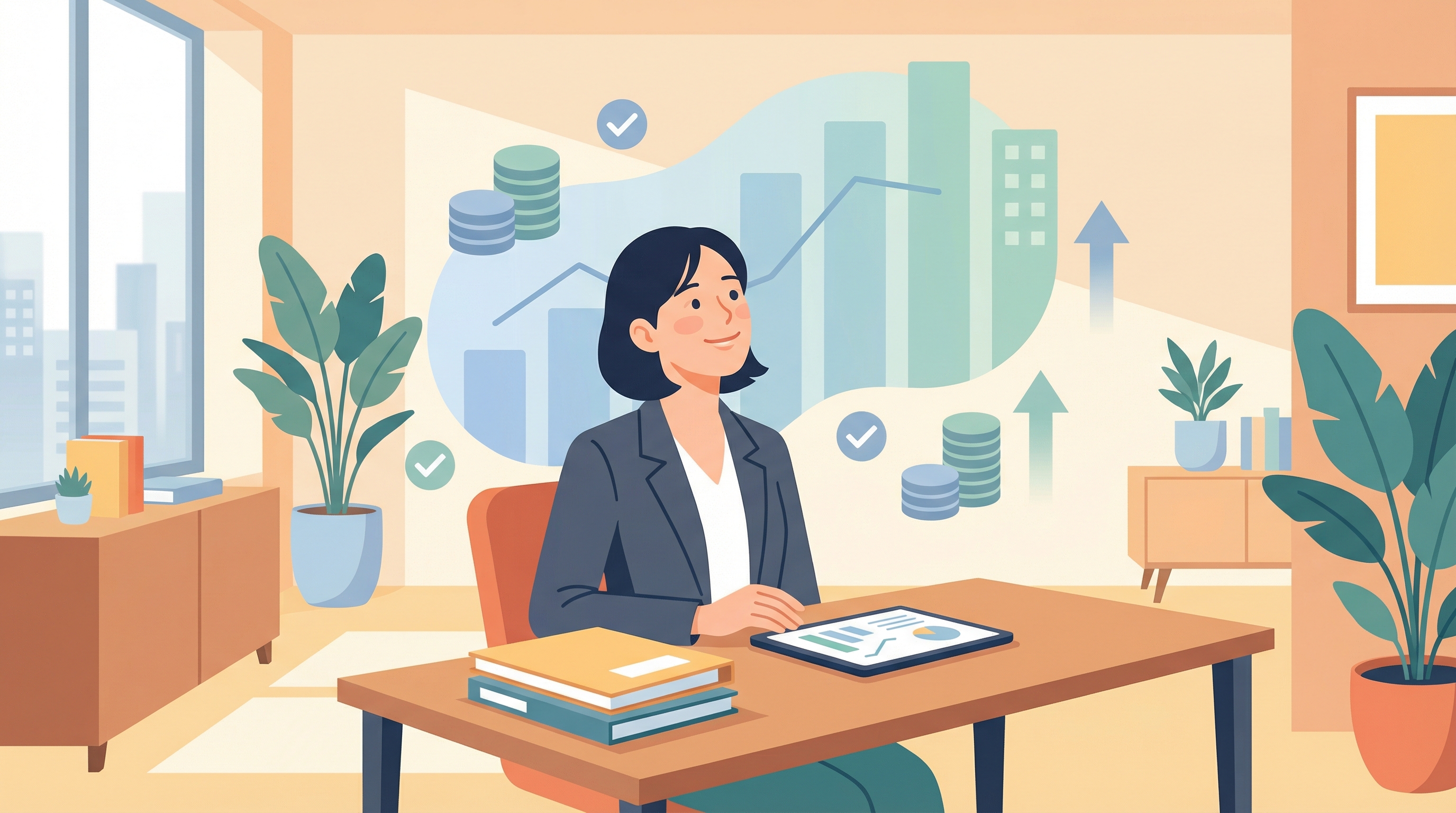 고용지원금으로 비용을 절감하는 사업주 일러스트