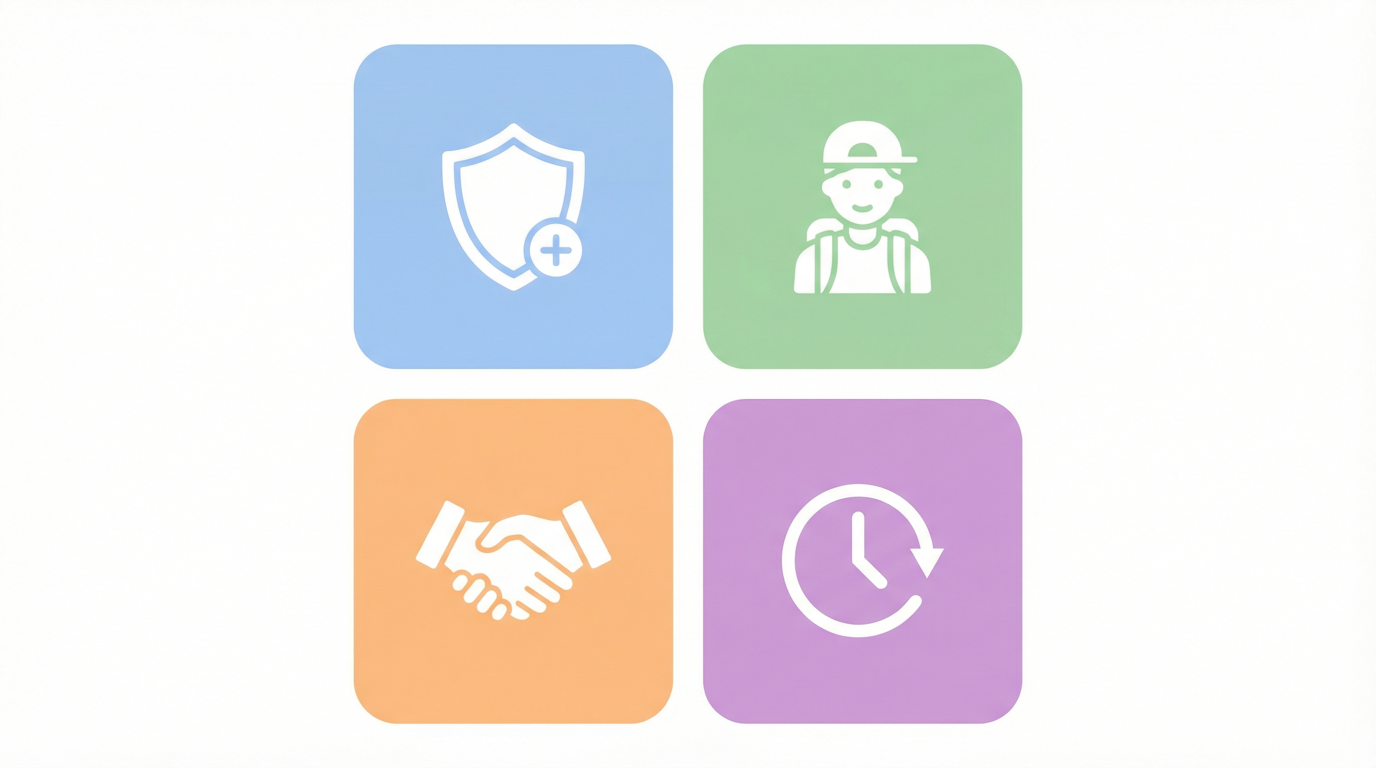 고용지원금 종류별 아이콘 — 사회보험 지원, 청년 고용, 고용 촉진, 워라밸